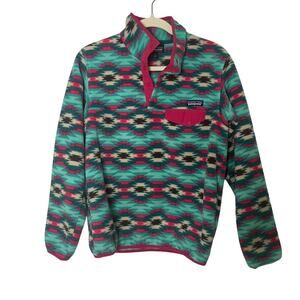 Rare VTG PATAGONIA Aztec Navajo Striped All Over Print Snap-T Sweatshirt 90s sma